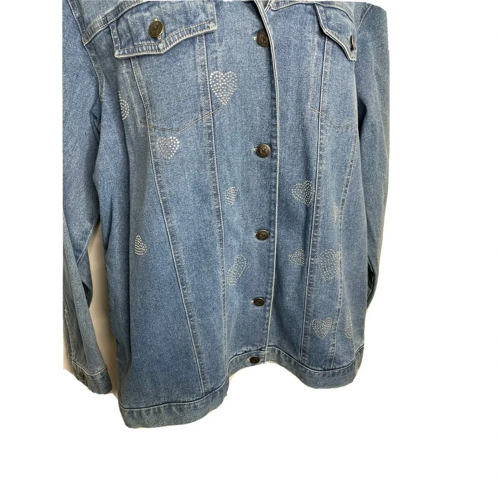 Vtg Quacker Factory Denim Jacket Hearts Medium Rhinestone Embellished Valentines